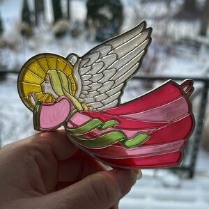 Vintage 1981 Hallmark Angel Stained Glass Plastic Ornament